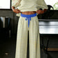 Yellow Stripe Colorblock Trim Crew Neck Loose Tee Drawstring Elastic Waist 2pcs Pant Set