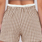 Khaki Contrast Trim Plaid Print Plus Size Shorts