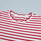 Red Stripe Scallop Trim Casual Top 2pcs Short Set