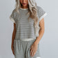 White Stripe Contrast Edge Tee and Shorts Set