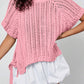 Ashleigh Blue Plus Size Open Knit Bow Tie Short Sleeve Sweater
