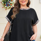 Black Plus Size Leopard Patchwork Round Neck Loose Tee