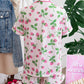 Pink Striped Strawberry Print Lapel Shirt Drawstring Shorts 2pcs Pajama Set