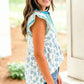 Green Sunflower Printed Contrast Trim V Neck Flutter Sleeve Blouse