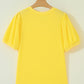 Mint Green Solid Color V Neck Short Puff Sleeve Blouse