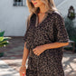 Khaki V Neck Collar Leopard Printed 2pcs Short Set
