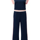 Navy Blue Color Block Detail Casual Two-piece Set