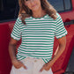 Black Stripe Scalloped Trim Round Neck T Shirt