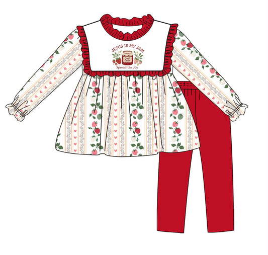 BERRY FABRIC 2 PIECE OUTFIT WITH JESUS IS MY JAM WRITTEN ON IT