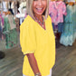 Mint Green Solid Color V Neck Short Puff Sleeve Blouse
