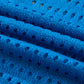 Sky Blue Solid Color Hollowed Knit Short Sleeve Zipper Collar Knitwear Top