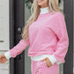 Sky Blue Stripe Oversize Mock Neck Sweatshirt and Shorts Set