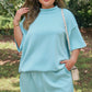 Mist Blue Solid Color Mock Neck Half Sleeve Top Plus Size 2pcs Short Set