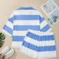 Sky Blue Stripe Drop Shoulder Zipped Collar T Shirt Plus Size Shorts Set