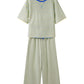 Yellow Stripe Colorblock Trim Crew Neck Loose Tee Drawstring Elastic Waist 2pcs Pant Set