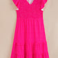 Rose Polka Dot Print Ruffled Smocked High Waist Plus Midi Dress