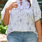 Purple Floral Trimmed Detail Split Neck Plus Size Top