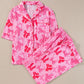 Pink Bow Knot Print Lapel Collar Short Sleeve and Pants Pajamas Set