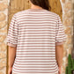 Orange Stripe Ribbed Trim Round Neck Short Puff Sleeve Plus T Shirt