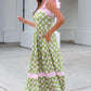 Green Floral Print Striped Detail Knot Straps Maxi Dress