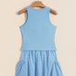 Dark Blue Ribbed Slim Tank Pocketed Wide Leg Shorts Set