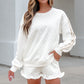 White Polka Dot Print Side Stripe Detail Casual Sweatshirt 2pcs Short Set