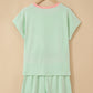Yellow Cream Soft Ribbed Color Block Trim Casual Short Set