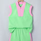 Green Color Block Accent Half Zip Top Athleisure Shorts Set