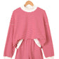 Sky Blue Stripe Oversize Mock Neck Sweatshirt and Shorts Set