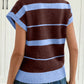 Sky Blue Stripe Striped Short Sleeve Round Neck Casual Knit Top