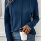 Navy Blue Solid Exposed Seam Crew Neck Long Sleeve Top
