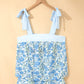 Sky Blue Floral Striped Patchwork Knot Straps 2pcs Short Set