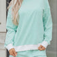 Sky Blue Stripe Oversize Mock Neck Sweatshirt and Shorts Set