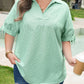 Mint Green Plus Size Striped Print Collar V Neck Short Sleeve Blouse