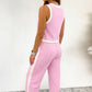 Sky Blue Colorblock Trim Cropped Tank Elastic Waist Shift Pants 2pcs Set