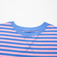 Pink Stripe Relaxed Short Sleeve Top Elastic Waist Drawstring Skort 2pcs Set
