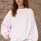 Pink Plaid Baggy Pullover Drawstring Casual Shorts 2pcs Outfit