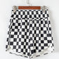 Black Checkered Print High Waist Casual Shorts