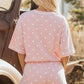 Pink Polka Dot Short Sleeve Loose Top Drawstring Shorts Set