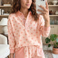 Pink Polka Dot Drop Shoulder Polo Loose Pullover Patch Pocket Casual Shorts Set