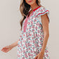 Green Sunflower Printed Contrast Trim V Neck Flutter Sleeve Blouse