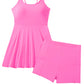 Bright Pink Twisted Strappy Back Active Mini Dress with Shorts