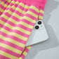 Yellow Stripe Colorblock Trim Crew Neck Loose Tee Drawstring Elastic Waist 2pcs Pant Set