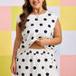 White Plus Size Polka Dot Printed Tank Split Skort 2pcs Outfit