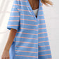 Sky Blue Stripe V Neck Short Sleeve Double Wear Loose Romper