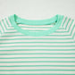 Green Stripe Colorblock Trim Round Neck Short Sleeve Tee