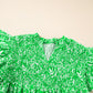 Green Floral Flutter Sleeve Shirred Notched Neck Plus Size Blouse