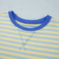 Yellow Stripe Colorblock Trim Crew Neck Loose Tee Drawstring Elastic Waist 2pcs Pant Set