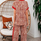 Brown Contrast Trim Leopard Top and Pant Set