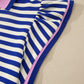 Dark Blue Striped Shift Dress Colorblock V Neck Short Sleeve Casual Summer